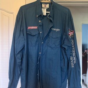 Wrangler Teal Blue Long-Sleeve Western Shirt Jacket with PBR Patch